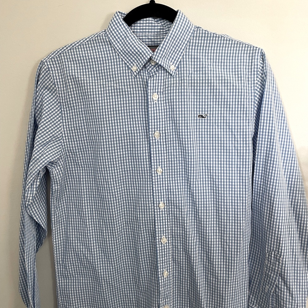 Boys Vineyard Vines Whale Shirt Blue Gingham L (16-18) NWOT